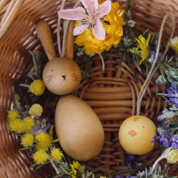 Adornos pollito y conejo de Pascua de madera Hop Peep - Grapat