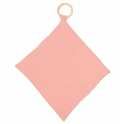 Anilla mordedor de madera con muselina rosa - aPunt Barcelona