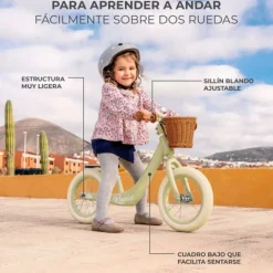 Bicicleta de equilibrio sin pedales Rapid 2 rosa pastel con cesta - Kinderkraft