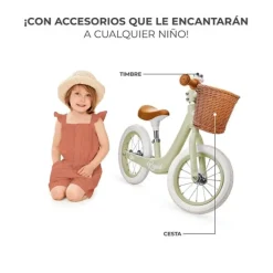 Bicicleta de equilibrio sin pedales Rapid 2 verde pastel con cesta - Kinderkraft