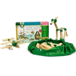 Bloques de construcción de madera (40) y conectores (200) compatibles con KAPLA - Join Clips