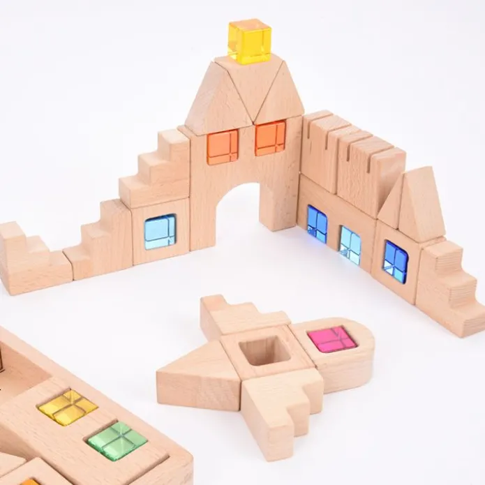 Bloques de madera con gemas de colores (40) - TickiT