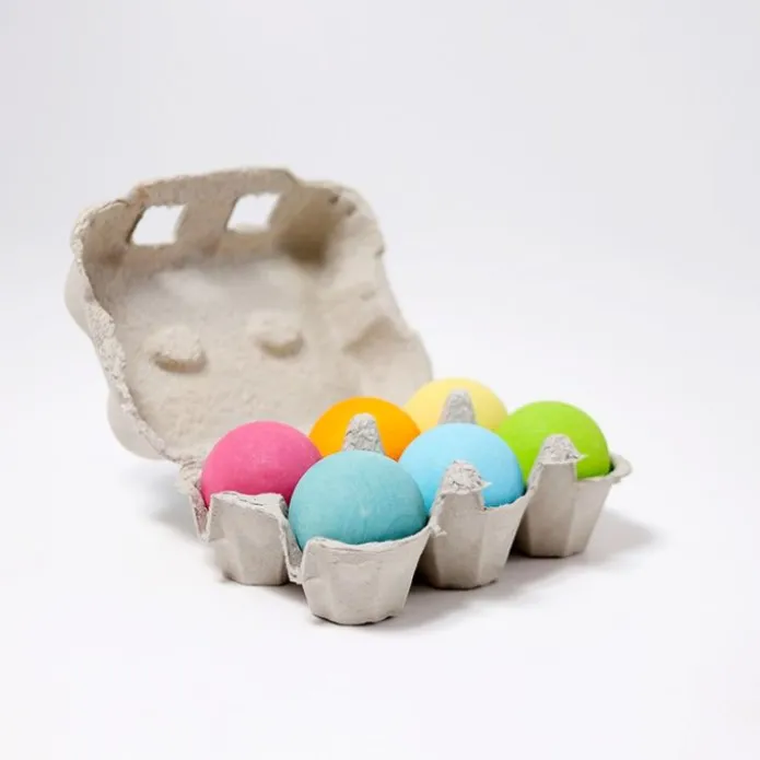 Bolas de madera colores pastel en huevera (6) - Grimm's