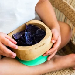 Bol con ventosa y cuchara verde - Madera de Bambú - Eco Rascals