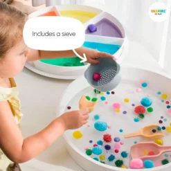 Boles y colador de silicona coral y amarillo para bandeja Play Tray (3) - Inspire My Play
