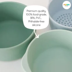 Boles y colador de silicona verde y azul para bandeja Play Tray (3) - Inspire My Play
