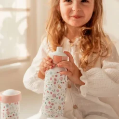 Botella campus pop-up rosa Flores y mariposas Mepal 400 ml - Little Dutch