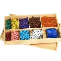 Caja de madera con perlas y barras Decanomio - Montessori