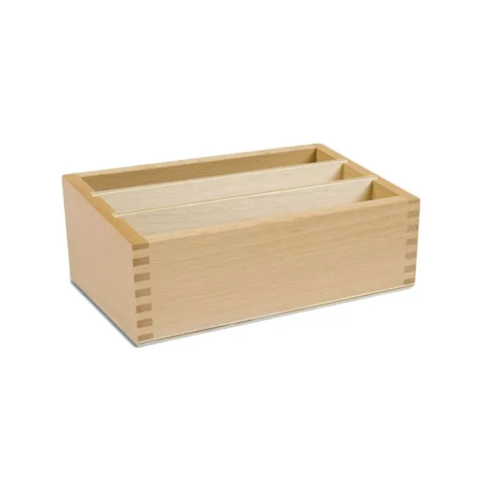 Caja de madera estrecha para tarjetas de hojas y geométricas - Montessori