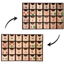 Caja de madera para clasificar sonidos Montessori mayúsculas y minúsculas - R-cre@