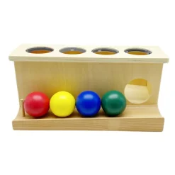 Caja de permanencia y empuje de madera con 4 pelotas - Montessori