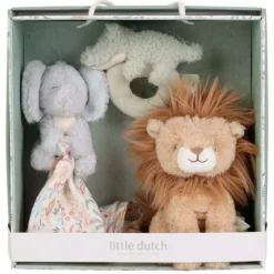 Caja regalo doudou, sonajero y peluche Safari Friends - Little Dutch