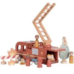 Camión de bomberos con muñecos y accesorios de madera - Little Dutch