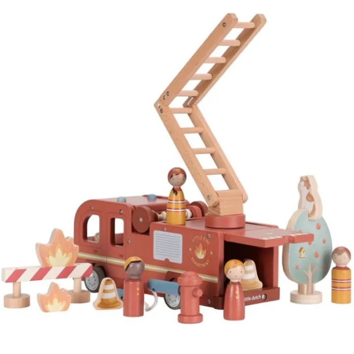 Camión de bomberos con muñecos y accesorios de madera - Little Dutch