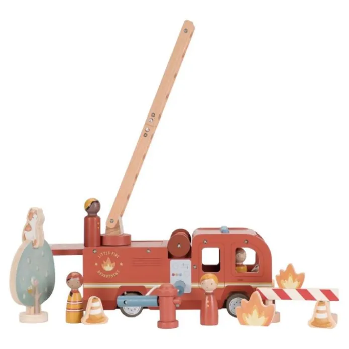 Camión de bomberos con muñecos y accesorios de madera - Little Dutch
