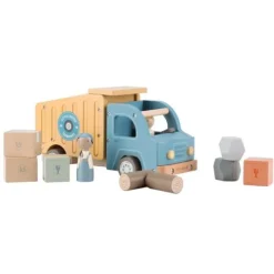 Camión volquete con muñecos y accesorios de madera - Little Dutch