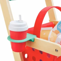 Carrito cesta de la compra de madera con alimentos - Hape
