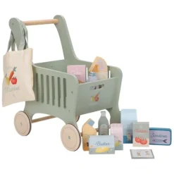 Carrito de la compra de madera con alimentos - Little Dutch