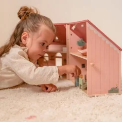 Casa de muñecas de madera con muebles rosa portátil - Little Dutch