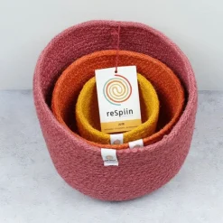 Cestas de yute para almacenar y clasificar altas amarilla, naranja y rosa (3) - ReSpiin