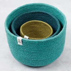 Cestas de yute para almacenar y clasificar altas verde, azul y azul oscura (3) - ReSpiin