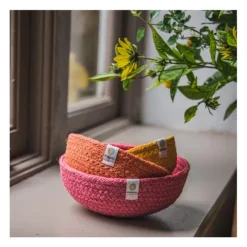 Cestas de yute para almacenar y clasificar amarilla, naranja y rosa (3) - ReSpiin
