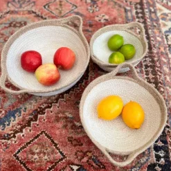 Cestas de yute para almacenar y clasificar con asas beiges filo marrón (3) - ReSpiin