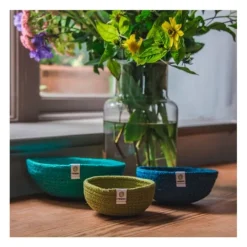 Cestas de yute para almacenar y clasificar verde, azul y azul oscura (3) - ReSpiin