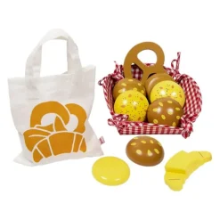 Cesta y bolsa con 9 panes y dulces de madera - Goki