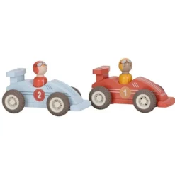Coches de carreras de propulsión y muñecos de madera (2) - Little Dutch