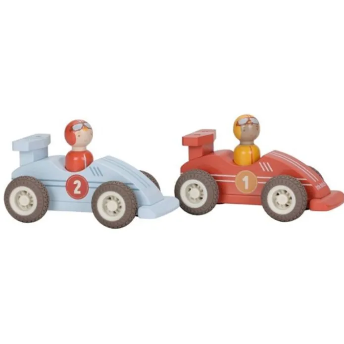 Coches de carreras de propulsión y muñecos de madera (2) - Little Dutch