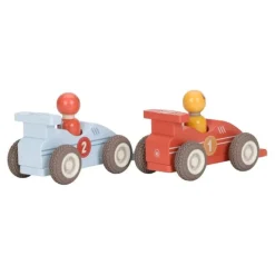 Coches de carreras de propulsión y muñecos de madera (2) - Little Dutch
