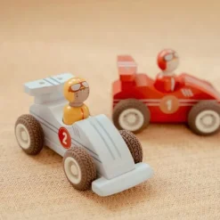 Coches de carreras de propulsión y muñecos de madera (2) - Little Dutch