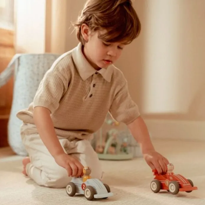 Coches de carreras de propulsión y muñecos de madera (2) - Little Dutch