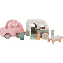 Coche y caravana de madera con 3 muñecos - Little Dutch