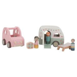 Coche y caravana de madera con 3 muñecos - Little Dutch