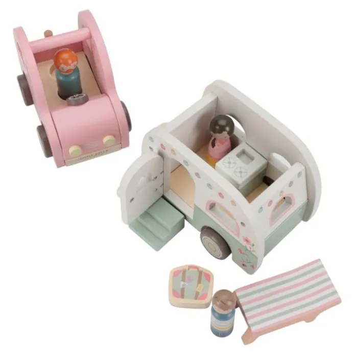 Coche y caravana de madera con 3 muñecos - Little Dutch