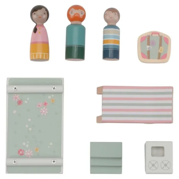 Coche y caravana de madera con 3 muñecos - Little Dutch