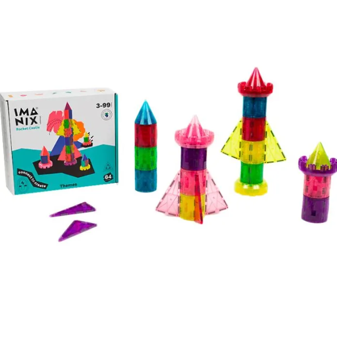 Construcción magnética Imanix Rocket Castle cohetes y torres 64 piezas - Braintoys