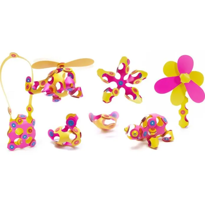 Construcción magnética 30 piezas flexibles Crew rosa/amarillo - Clixo