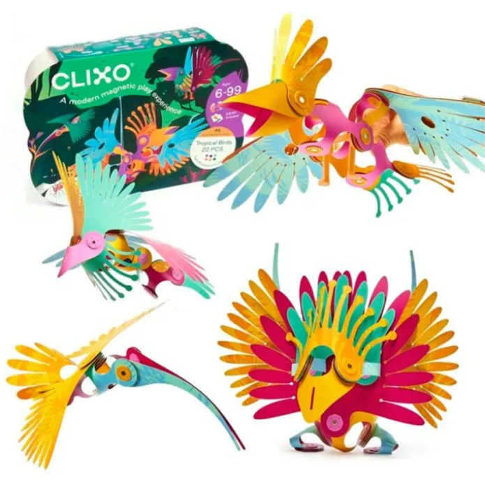 Construcción magnética 22 piezas flexibles Tropical Birds - Clixo