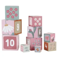 Cubos apilables con números, flores y animales (10) - Little Dutch
