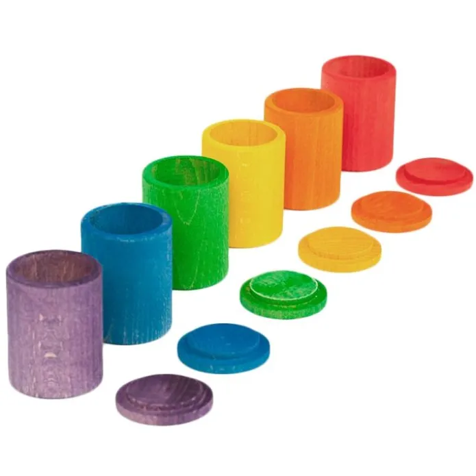 Cubos con tapa de madera colores arcoíris (6) - Grapat
