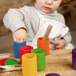 Cubos con tapa de madera colores arcoíris (6) - Grapat