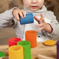 Cubos con tapa de madera colores arcoíris (6) - Grapat