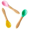 Cucharas de silicona rosa, amarilla y verde (3) - Madera de Bambú - Eco Rascals