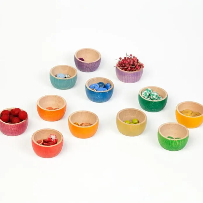Cuencos de madera colores arcoíris y pastel (12) - Grapat