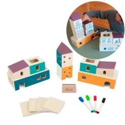 Edificios de madera con paredes de pizarra 18 piezas - Andreu Toys