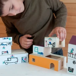 Edificios de madera con paredes de pizarra 18 piezas - Andreu Toys