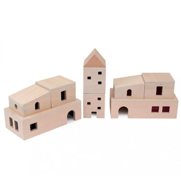 Edificios de madera con ventanas translúcidas 13 piezas - Andreu Toys